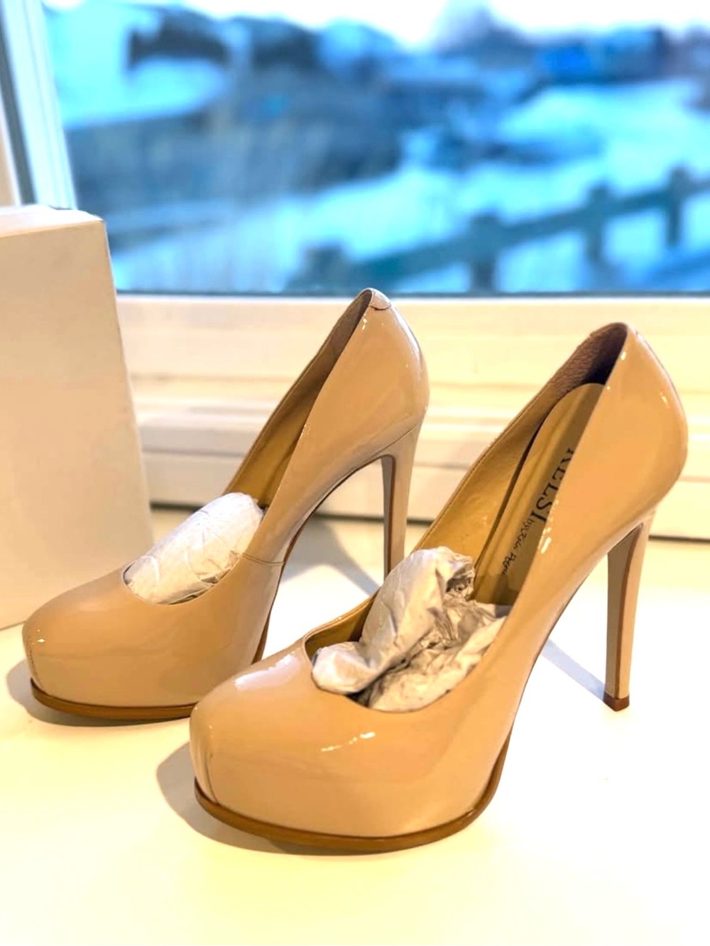 Kelsi Dagger Nude Patent Pointed Toe Stiletto Pumps